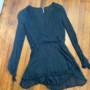 FREE PEOPLE lined dress, forest green 2-tier hem
